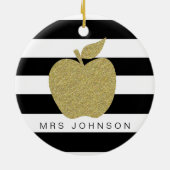 金ゴールドグリッターアップル感謝していユー先生クリスマス セラミックオーナメント (裏面)