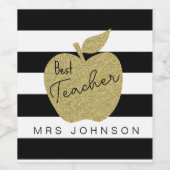 金ゴールドグリッターアップル感謝していユー先生クリスマス ワインラベル (シングルラベル)