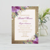 金ゴールドグリッターアメジストパープルフローラブライダルシャワー 招待状 (スタンド正面)