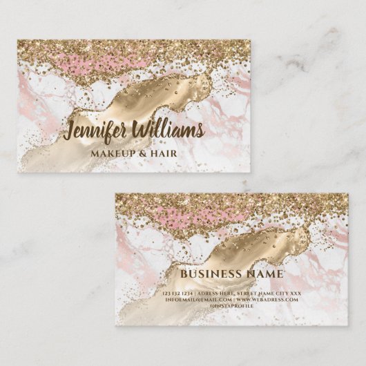 金ゴールドグリッターアモダンゲエレガントートメイクヘアシック 名刺 (正面/裏面)