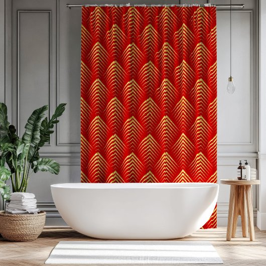 金ゴールドグリッターアールデコ幾何学模様 シャワーカーテン