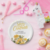 金ゴールドグリッターイエローフローラ誕生日 ペーパープレート (パーティー)