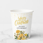 金ゴールドグリッターイエローフローラ誕生日 紙コップ (裏面)