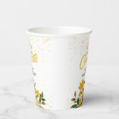 金ゴールドグリッターイエローフローラ誕生日 紙コップ (左)