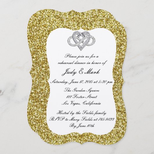 金ゴールドグリッターインフィニティハートリハーサルディナー 招待状 (正面/裏面)