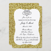 金ゴールドグリッターインフィニティハート婚約パーティ 招待状 (正面/裏面)