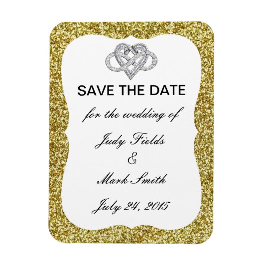 金ゴールドグリッターインフィニティハート日付磁石の保存 マグネット (縦)