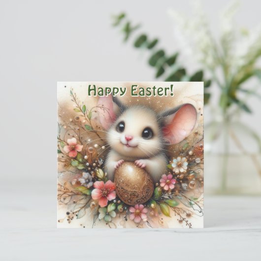 金ゴールドグリッターイースターエッグとマウスピンクフローラ シーズンカード (スタンド正面)