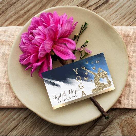 金ゴールドグリッターウィメンシルエット，ヨガブラシストローク 名刺