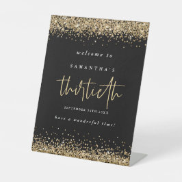 金ゴールドグリッターウェルカムティティース誕生日ブラック 台座サイン