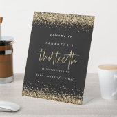 金ゴールドグリッターウェルカムティティース誕生日ブラック 台座サイン (インサイチュ)