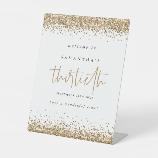 金ゴールドグリッターウェルカムトリティティートバースデーパーティー 台座サイン (正面)