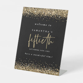 金ゴールドグリッターウェルカムファイティートバースデーパーティーブラック 台座サイン
