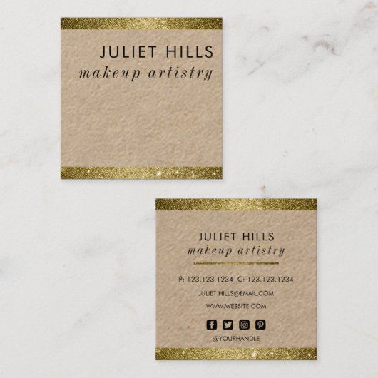 金ゴールドグリッターエッジスクエアビジネスカード スクエア名刺 (正面/裏面)