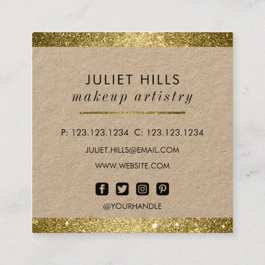 金ゴールドグリッターエッジスクエアビジネスカード スクエア名刺 (裏面)