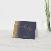 金ゴールドグリッターエッジダークブルー結婚ズサンキュー カード (正面)