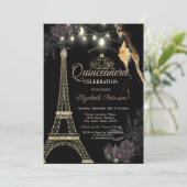 金ゴールドグリッターエッフェルタワーブラックバラキンセアニラ 招待状 (スタンド正面)