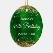金ゴールドグリッターエメラルドグリーンフォイル40th誕生日 セラミックオーナメント (右)