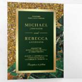 金ゴールドグリッターエメラルドグリーンマーブルフォト結婚ズ 三つ折り招待状 (内部最初)