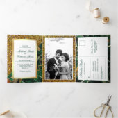 金ゴールドグリッターエメラルドグリーンマーブルフォト結婚ズ 三つ折り招待状 (内部)