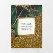 金ゴールドグリッターエメラルドグリーンマーブルフォト結婚ズ 三つ折り招待状 (カバー)