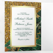 金ゴールドグリッターエメラルドグリーンマーブルフォト結婚ズ 三つ折り招待状 (内部最初)