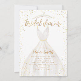 金ゴールドグリッターエレガントウェディングドレスブライダルシャワー 招待状