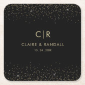 金ゴールドグリッターエレガントウェディング スクエアペーパーコースター (正面)