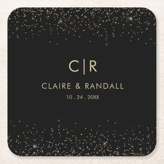 金ゴールドグリッターエレガントウェディング スクエアペーパーコースター (正面)