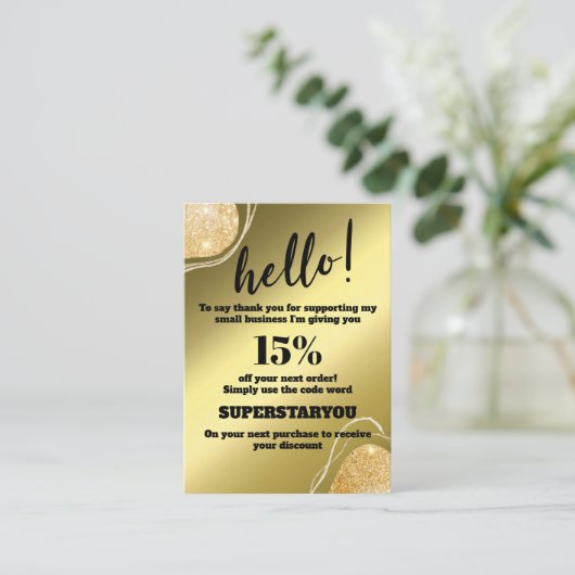 金ゴールドグリッターエレガントカードの挿入に対してありがとうございます 名刺 (スタンド正面)