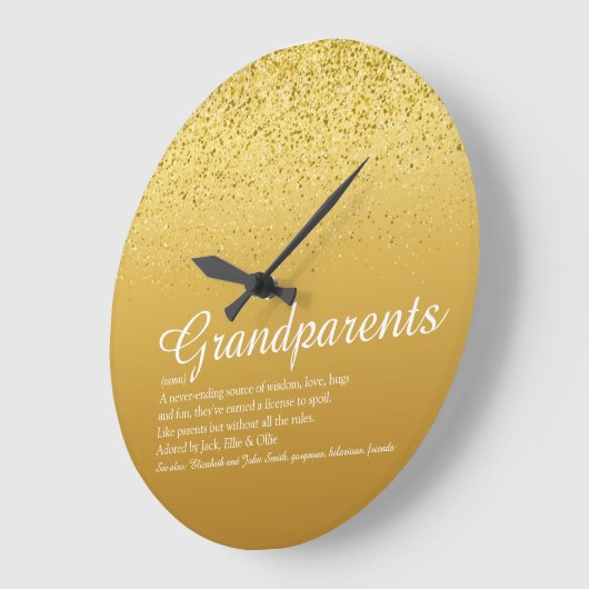金ゴールドグリッターエレガントスクリプト祖父母引用文 ラージ壁時計 (傾斜)