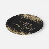 金ゴールドグリッターエレガントスクリプトHappy New Year Black ペーパープレート (アングル)