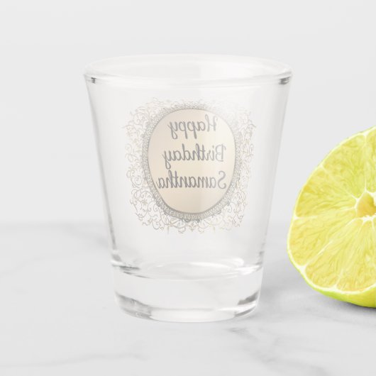 金ゴールドグリッターエレガントパーソナライズされた誕生日 ショットグラス (裏面)