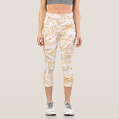 金ゴールドグリッターエレガントフラワーマンダラホワイトデザイン カプリレギンス (正面)