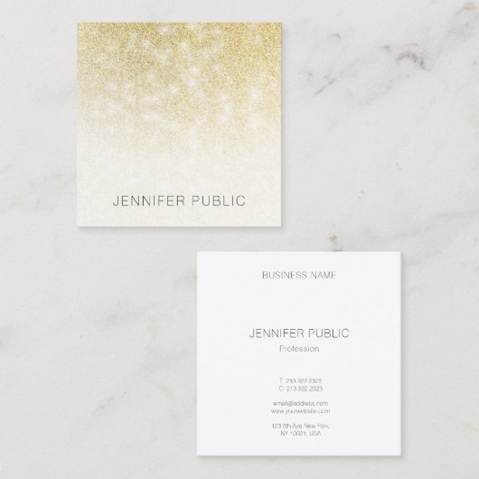 金ゴールドグリッターエレガントプロフェッショナルテンプレート スクエア名刺 (正面/裏面)