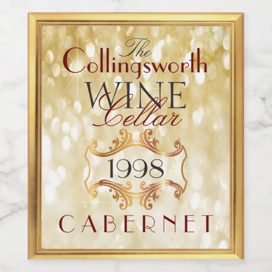 金ゴールドグリッターエレガントワインラベルパーソナライズされた ワインラベル (シングルラベル)