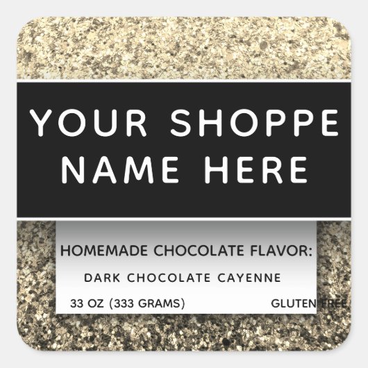 金ゴールドグリッターエレガント容器キャンドルラベル スクエアシール (正面)