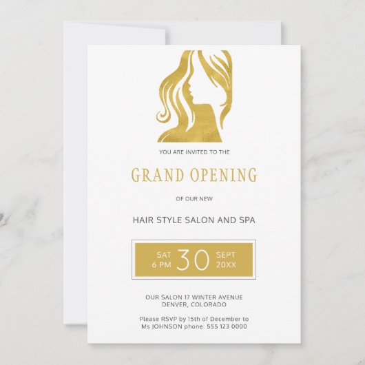 金ゴールドグリッターエレガント美しいサロングランドオープン 招待状 (正面)