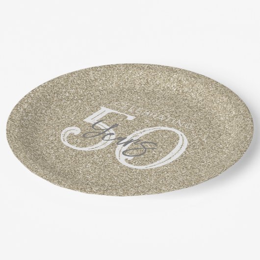 金ゴールドグリッターエレガント50年ゴールデンアニバーサリー ペーパープレート (アングル)