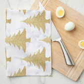 金ゴールドグリッターエレガント&白大理石クリスマスツリー キッチンタオル (四つ折り)