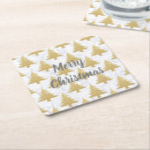 金ゴールドグリッターエレガント&白大理石クリスマスツリー スクエアペーパーコースター (アングル)