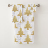 金ゴールドグリッターエレガント&白大理石クリスマスツリー バスタオルセット (インサイチュ)