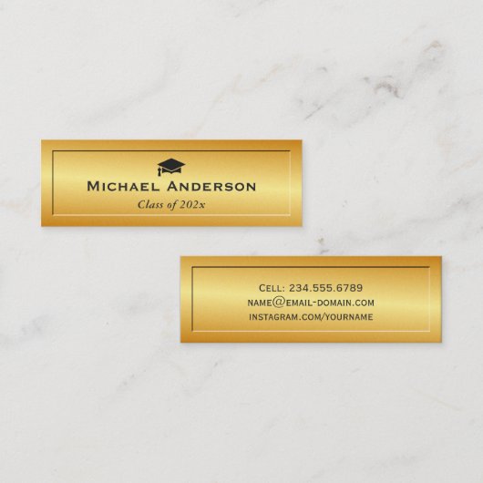 金ゴールドグリッターエンボスシニア卒業ネームカード コーリングカード (正面/裏面)