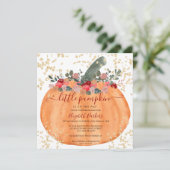 金ゴールドグリッターオレンジカボチャ水カラーベビーシャワー 招待状 (スタンド正面)