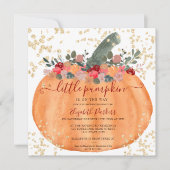 金ゴールドグリッターオレンジカボチャ水カラーベビーシャワー 招待状 (正面)
