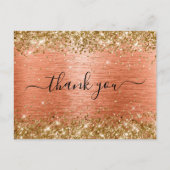 金ゴールドグリッターオレンジコーラルフォイル誕生日ありがとう ポストカード (正面)