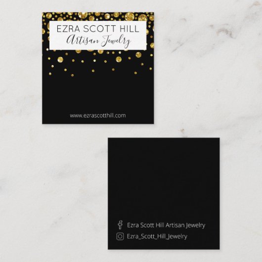 金ゴールドグリッターオンブラックアーティザンジュエリー表示カード スクエア名刺 (正面/裏面)