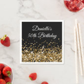 金ゴールドグリッターオンブラック50誕生日 スタンダードカクテルナプキン (インサイチュ)