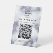 金ゴールドグリッターオン大理石サロンビジネスQRコードと 台座サイン (正面)