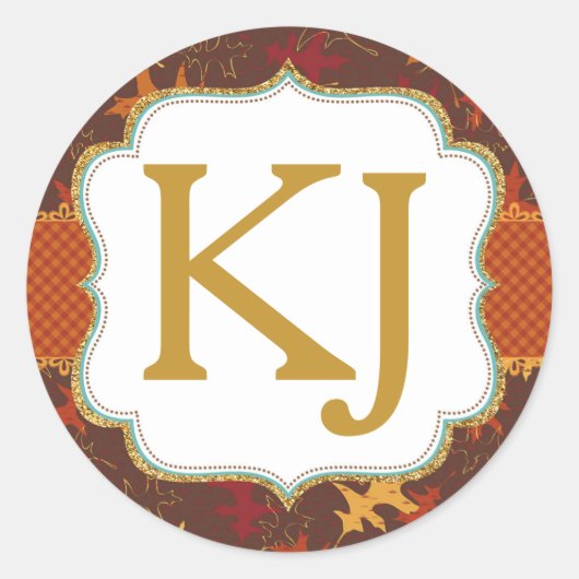 金ゴールドグリッターオータムオーク葉ズベビーシャワー ラウンドシール (正面)